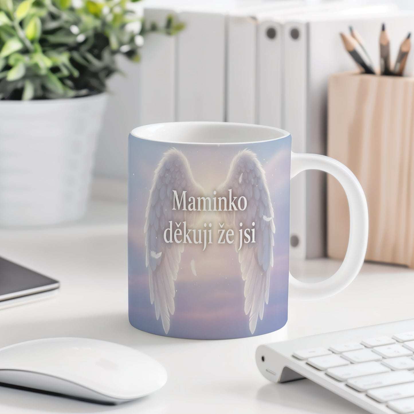 Hrnek Maminko děkuji že jsi – andělská křídla v pastelových barvách – varianta 77
