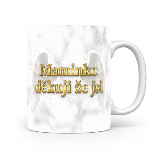 Hrnek Maminko děkuji že jsi – andělská křídla na mramorovém pozadí – varianta 11