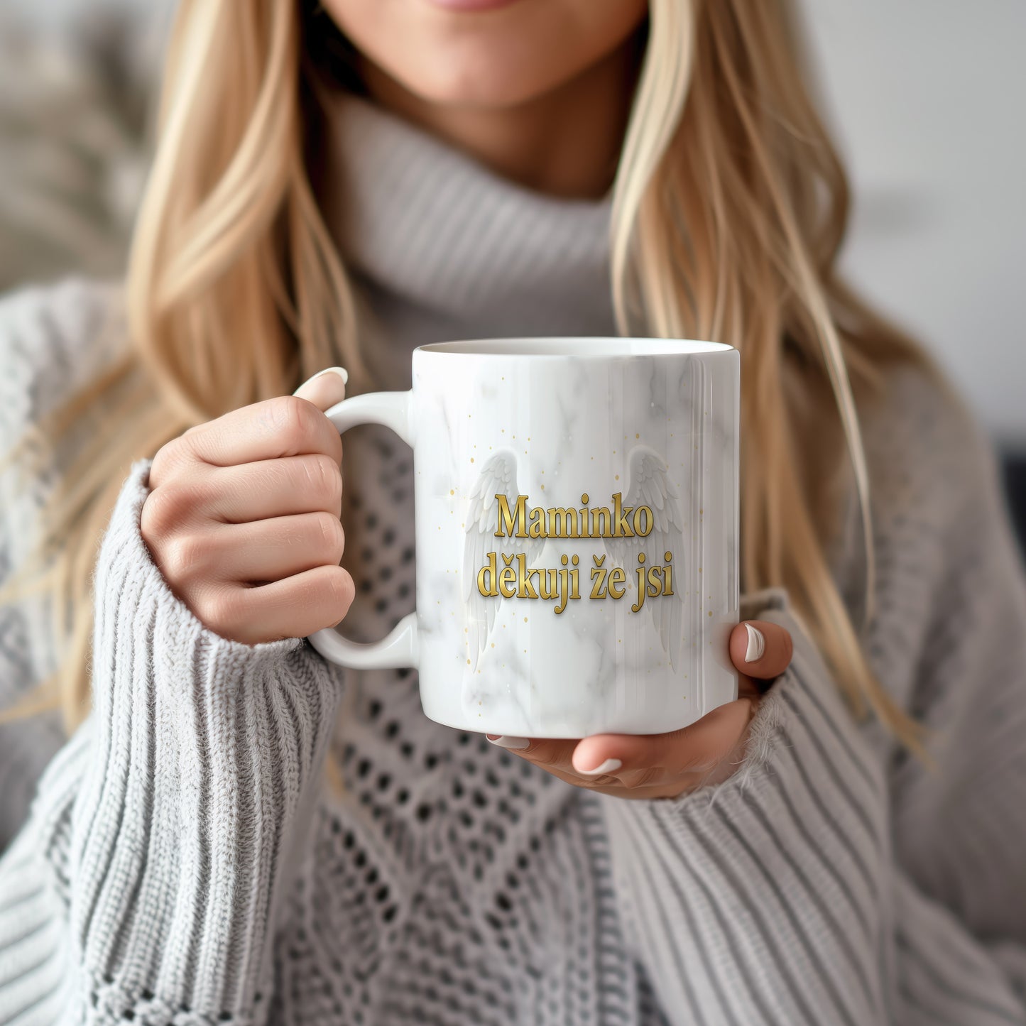 Hrnek Maminko děkuji že jsi – andělská křídla na mramorovém pozadí – varianta 22