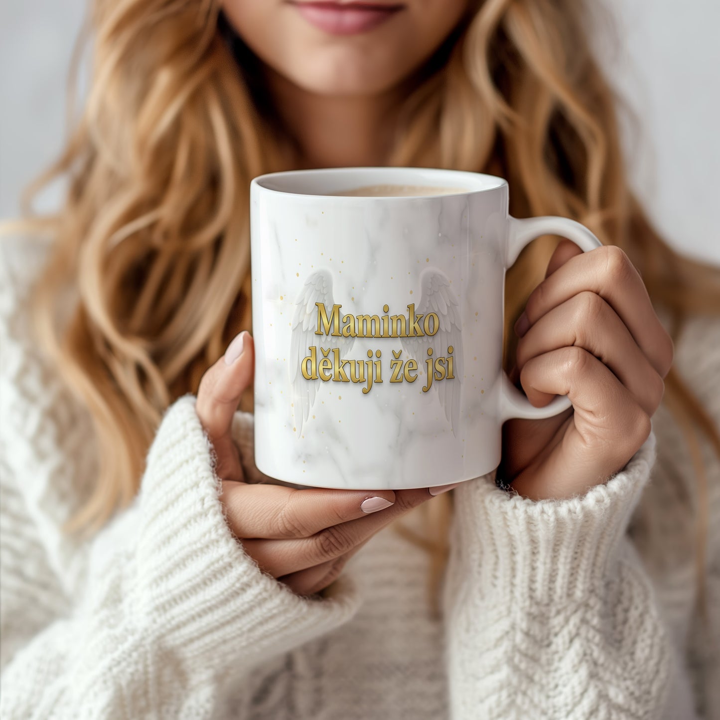 Hrnek Maminko děkuji že jsi – andělská křídla na mramorovém pozadí – varianta 66