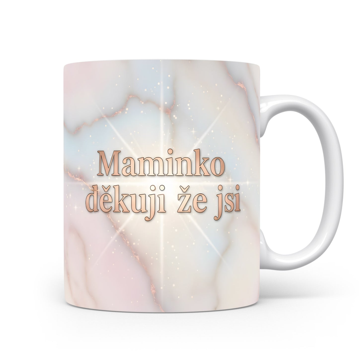 Hrnek Maminko děkuji že jsi – mramorová elegance s jemnými třpytkami – varianta 11