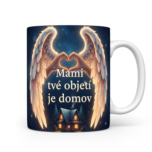 Hrnek Mami tvé objetí je domov – andělská křídla pod hvězdnou oblohou – varianta 11