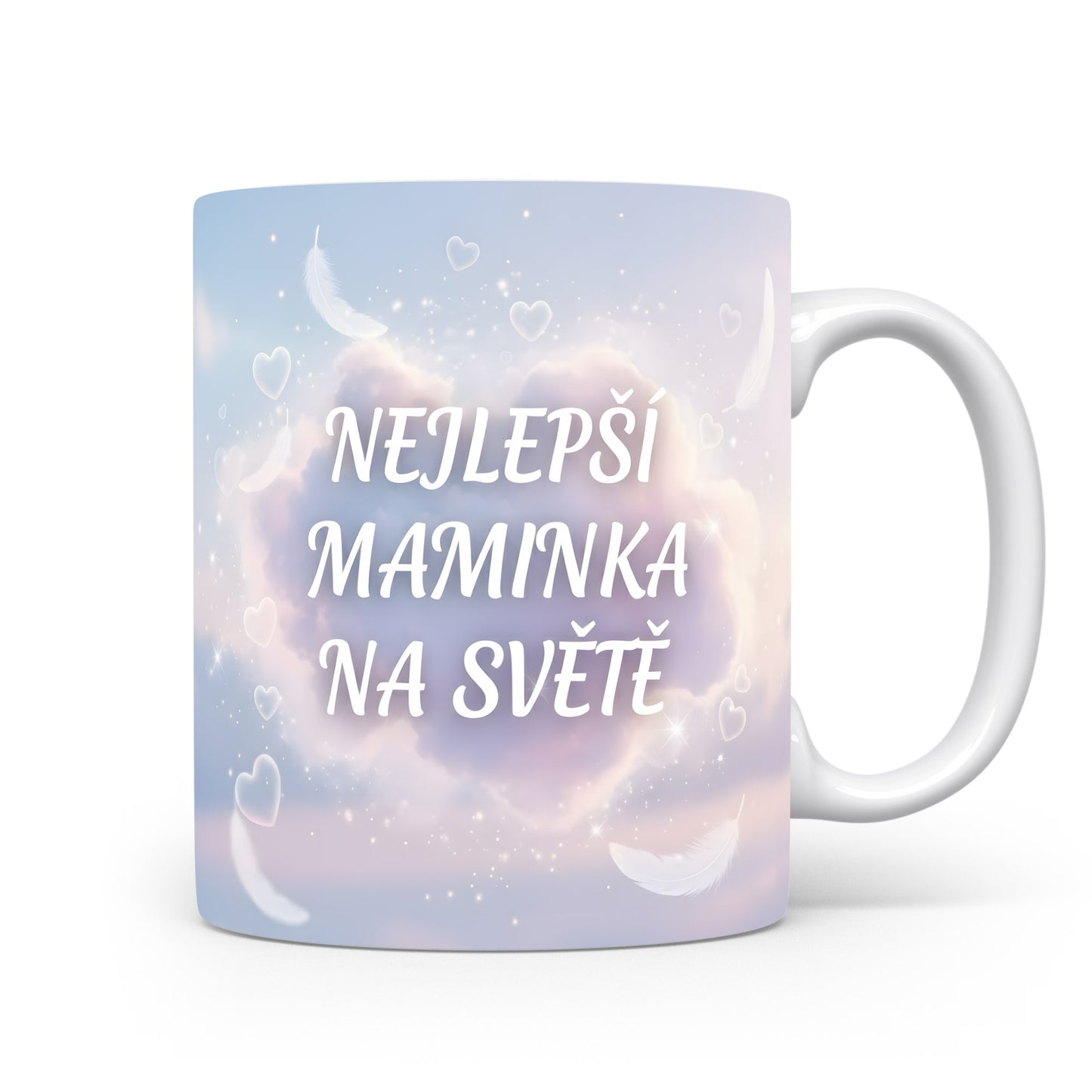 Hrnek NEJLEPŠÍ MAMINKA NA SVĚTĚ – snové mraky a jemná peříčka – varianta 11