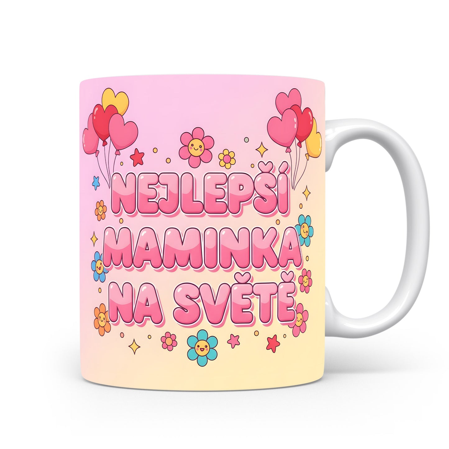 Hrnek NEJLEPŠÍ MAMINKA NA SVĚTĚ – pastelové květiny a balónky – varianta 11