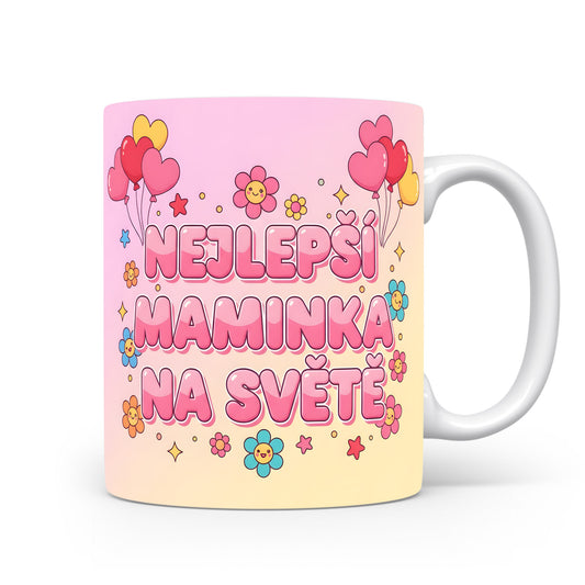 Hrnek NEJLEPŠÍ MAMINKA NA SVĚTĚ – pastelové květiny a balónky – varianta 11