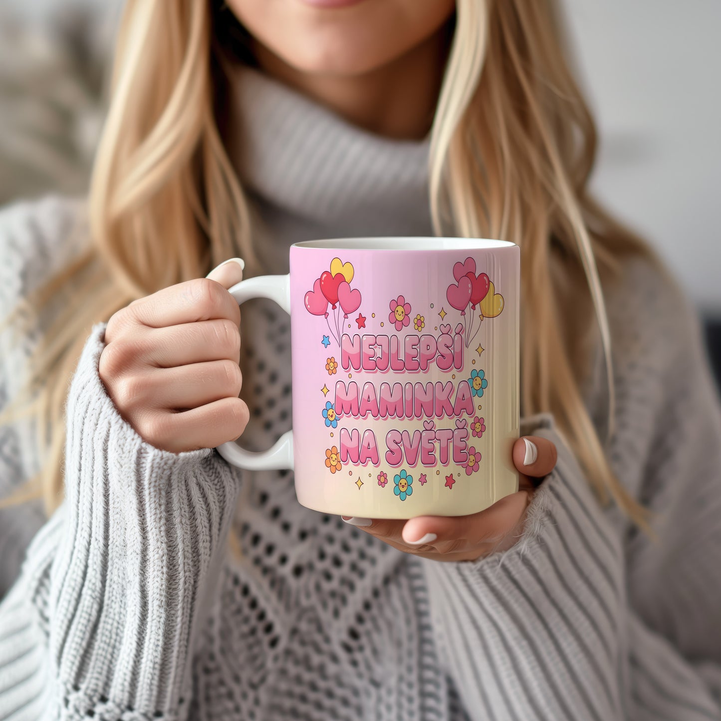 Hrnek NEJLEPŠÍ MAMINKA NA SVĚTĚ – pastelové květiny a balónky – varianta 22