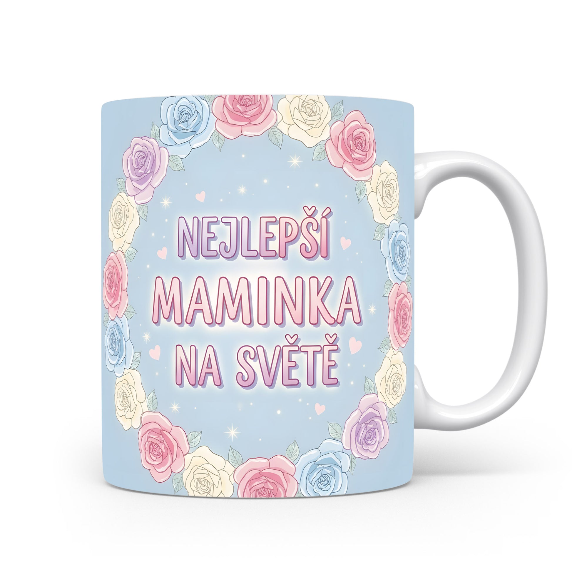 Hrnek Nejlepší maminka na světě – pastelový květinový věnec s jemnými hvězdami – varianta 11