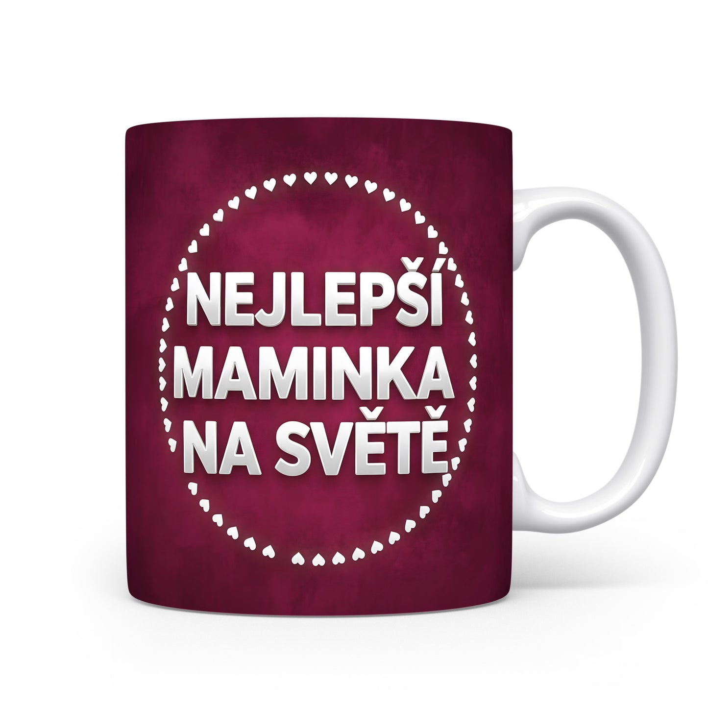 Hrnek NEJLEPŠÍ MAMINKA NA SVĚTĚ – bordó s jemnými srdíčky – varianta 11