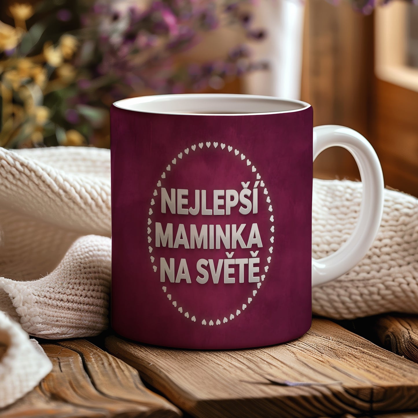 Hrnek NEJLEPŠÍ MAMINKA NA SVĚTĚ – bordó s jemnými srdíčky – varianta 44