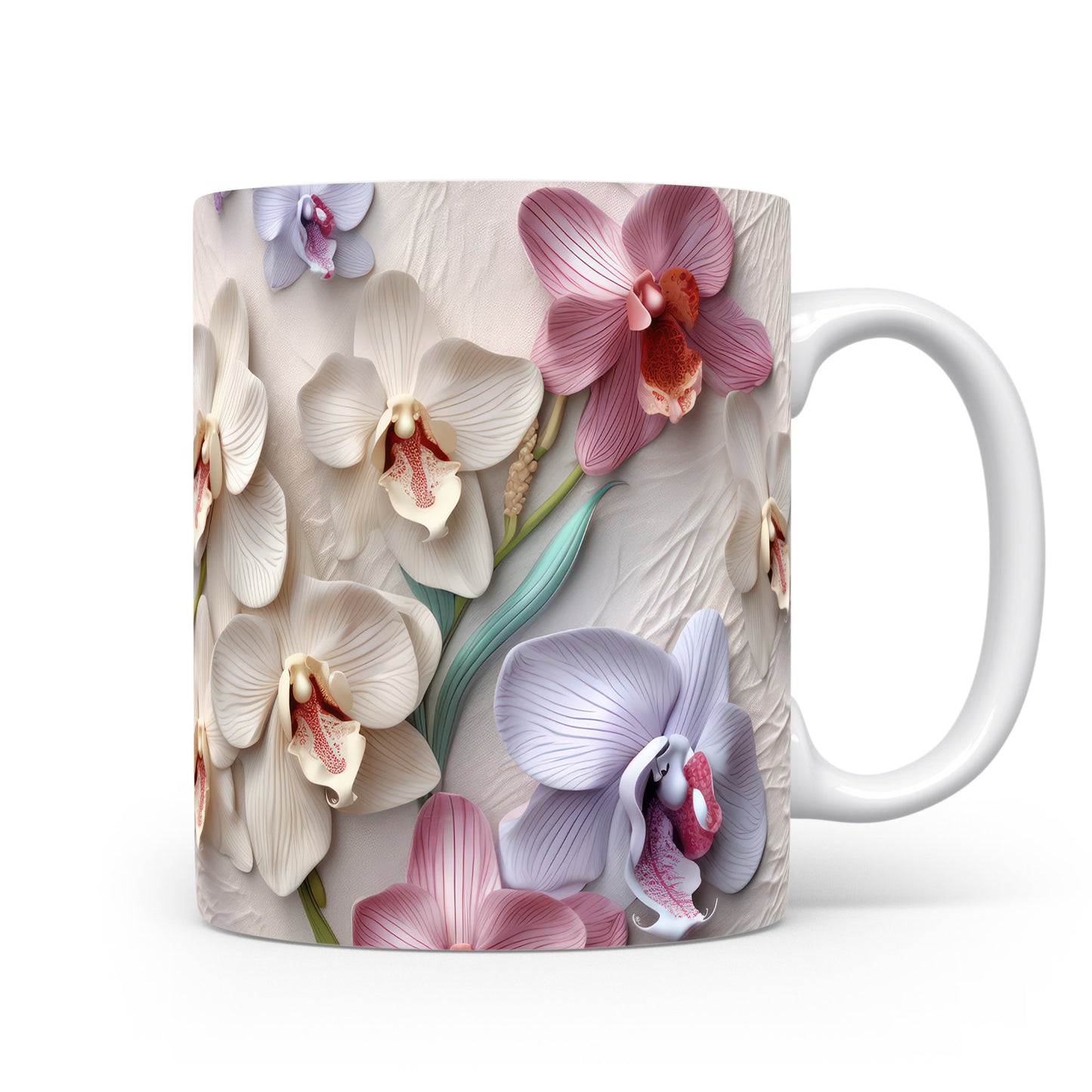 Hrnek s elegantními orchidejemi – bílým provedením