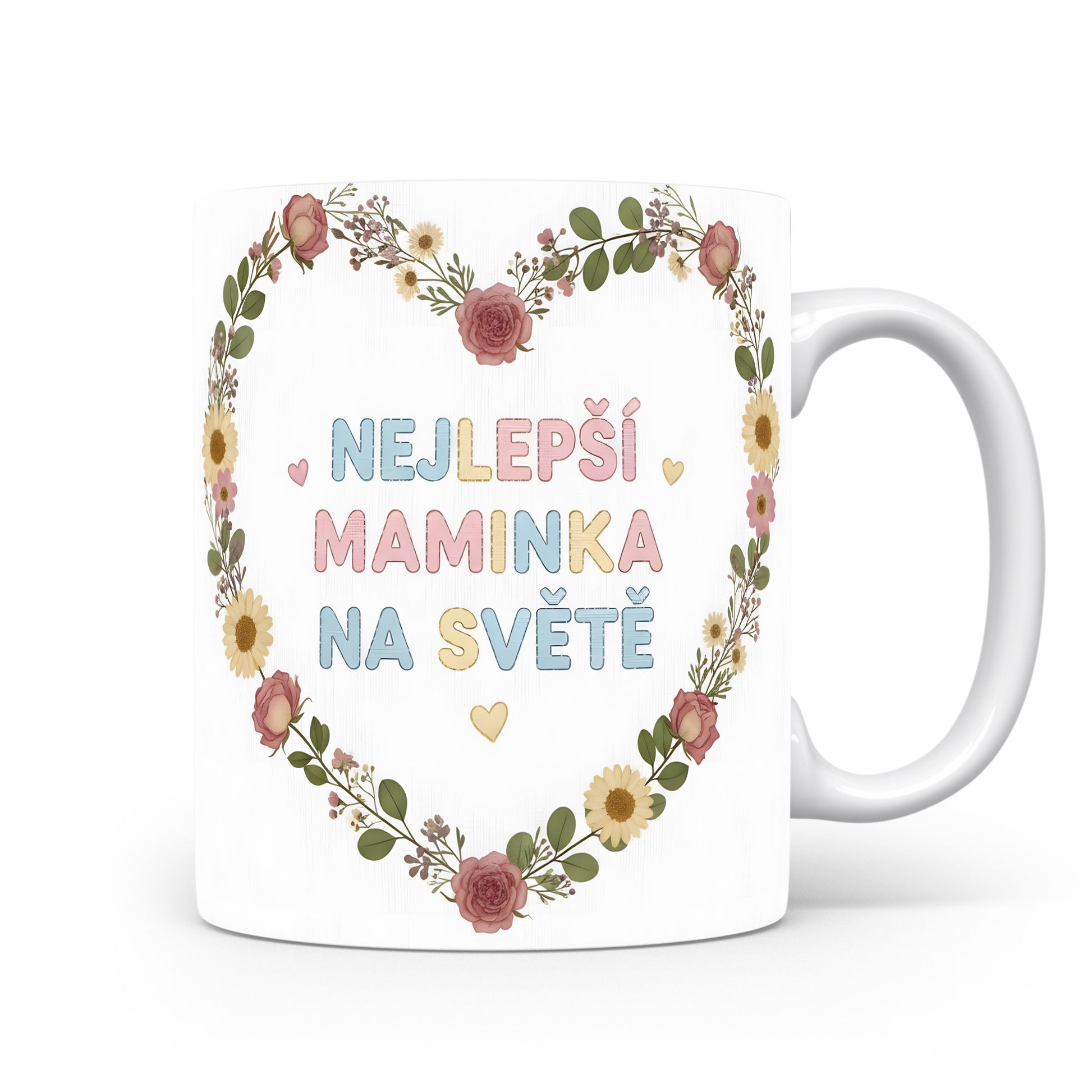Hrnek Nejlepší maminka na světě – květinové srdce s pastelovými tóny – varianta 11