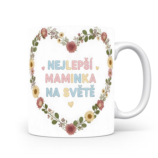 Hrnek Nejlepší maminka na světě – květinové srdce s pastelovými tóny – varianta 11