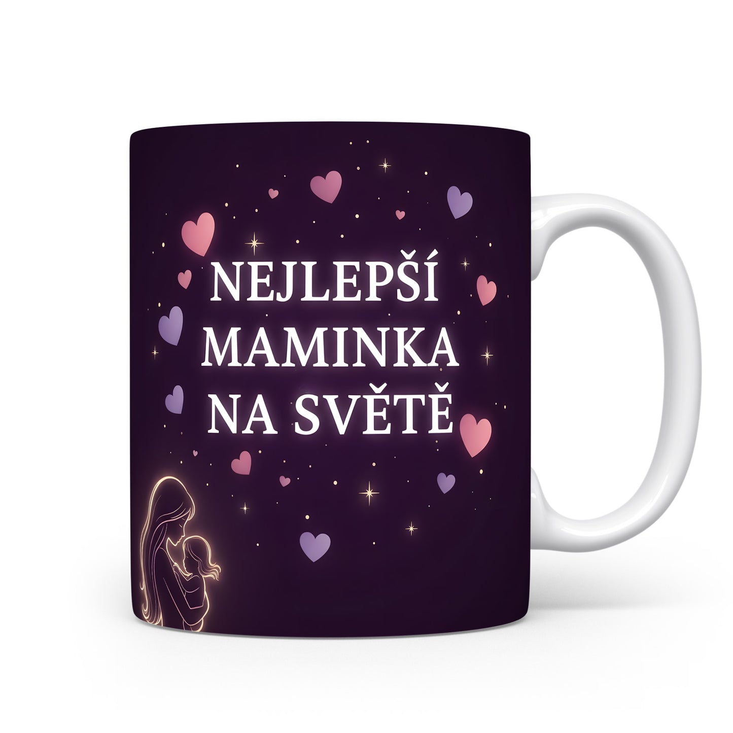 Hrnek NEJLEPŠÍ MAMINKA NA SVĚTĚ – kouzelná noc plná srdcí a hvězd – varianta 11