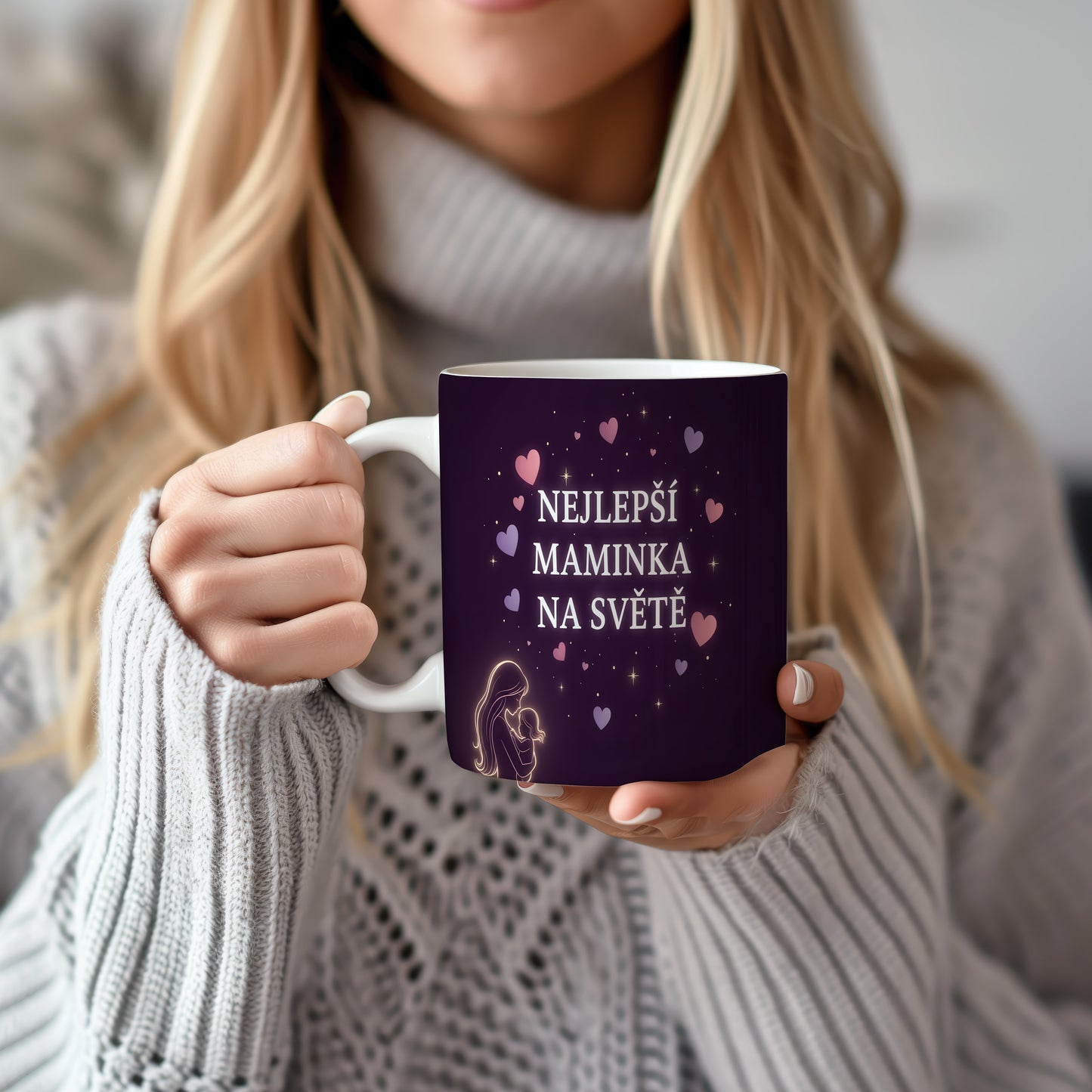 Hrnek NEJLEPŠÍ MAMINKA NA SVĚTĚ – kouzelná noc plná srdcí a hvězd – varianta 22