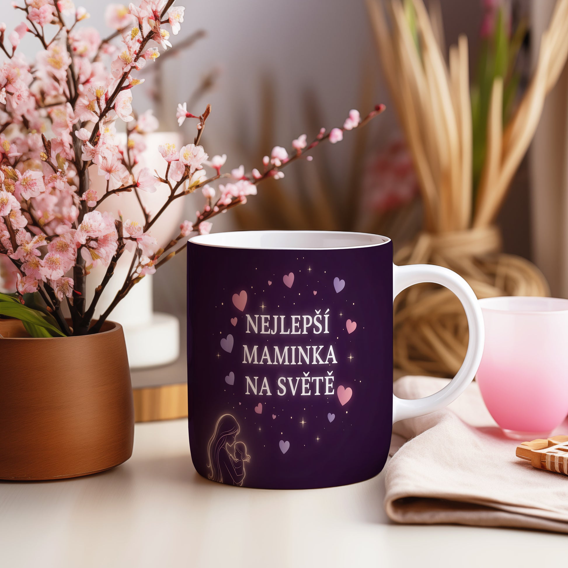 Hrnek NEJLEPŠÍ MAMINKA NA SVĚTĚ – kouzelná noc plná srdcí a hvězd – varianta 55