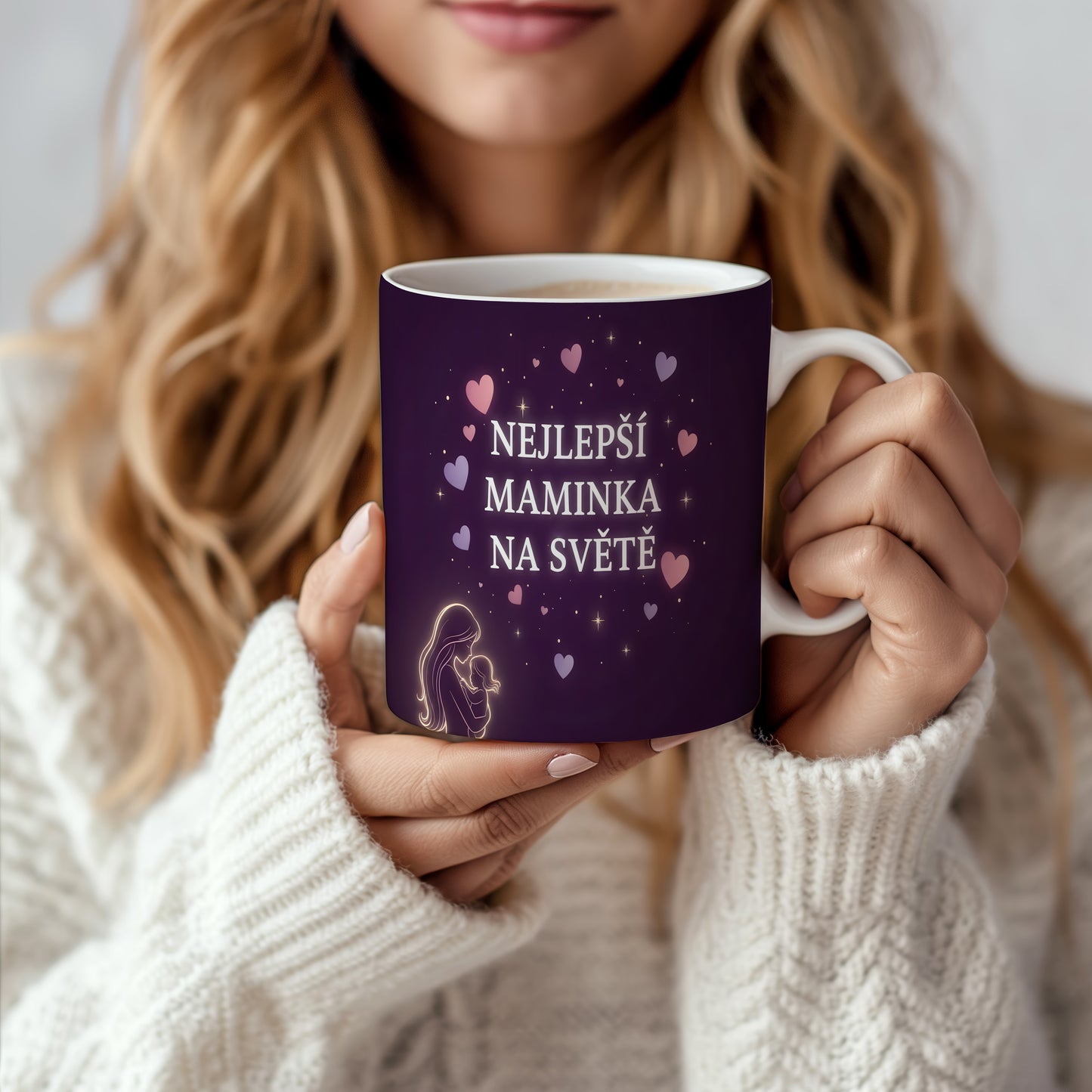 Hrnek NEJLEPŠÍ MAMINKA NA SVĚTĚ – kouzelná noc plná srdcí a hvězd – varianta 66
