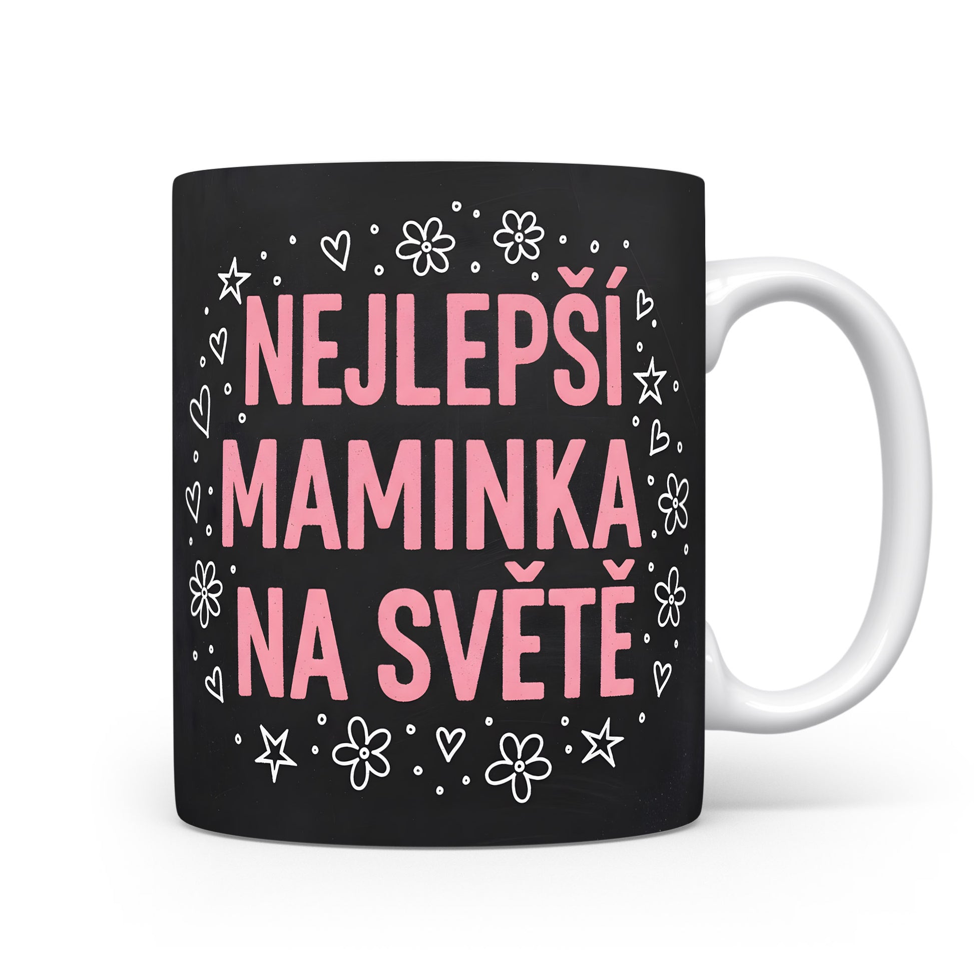 Hrnek Nejlepší maminka na světě – moderní květinové vzory s růžovými písmeny – varianta 11