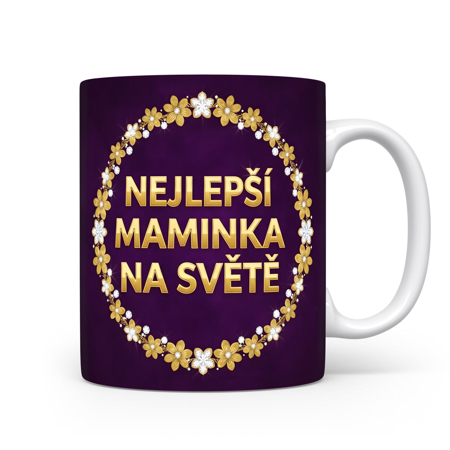 Hrnek NEJLEPŠÍ MAMINKA NA SVĚTĚ – zlaté květy na fialovém gradientu – varianta 11