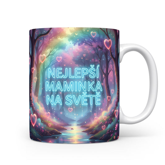 Hrnek Nejlepší maminka na světě – snový les plný růžových srdcí – varianta 11