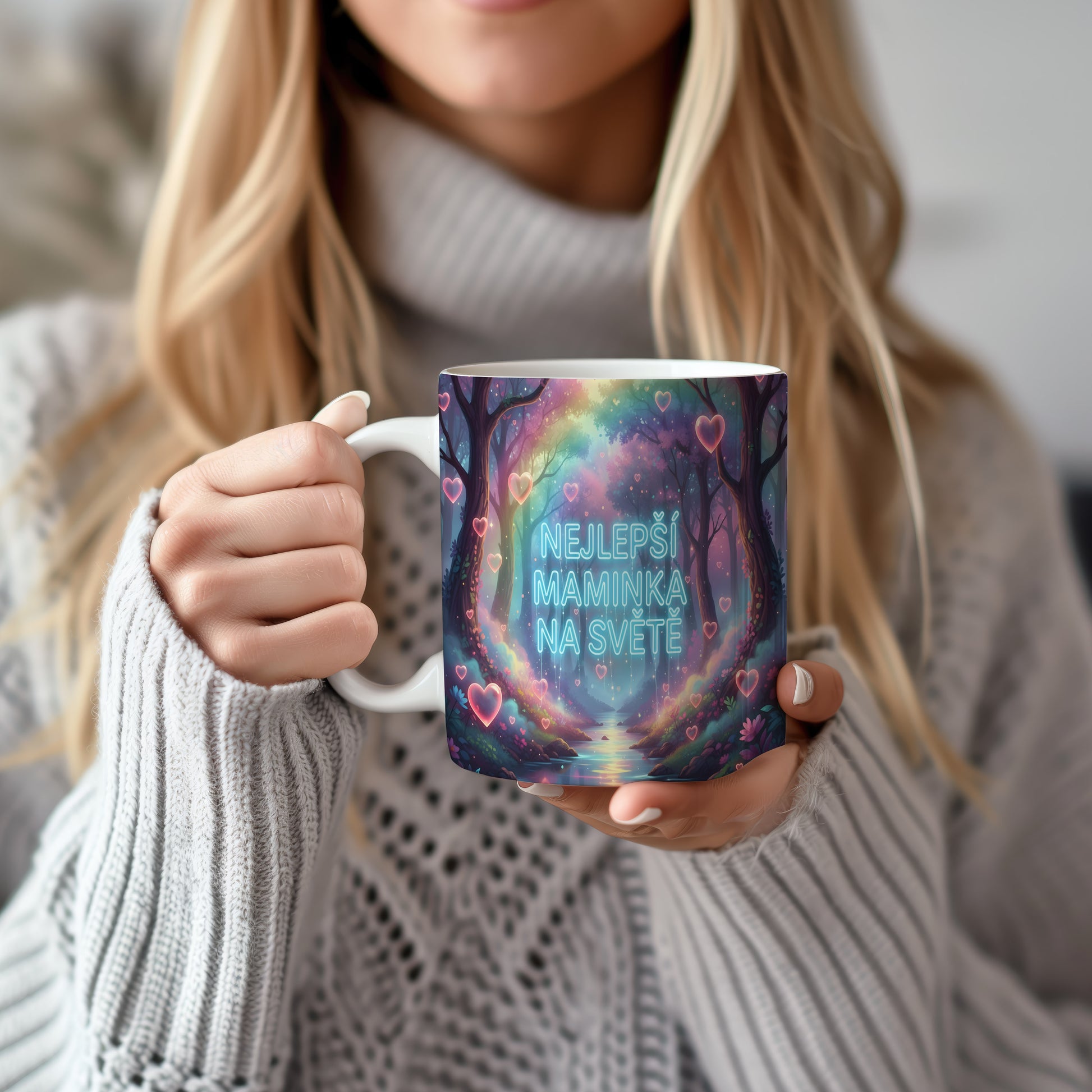 Hrnek Nejlepší maminka na světě – snový les plný růžových srdcí – varianta 22