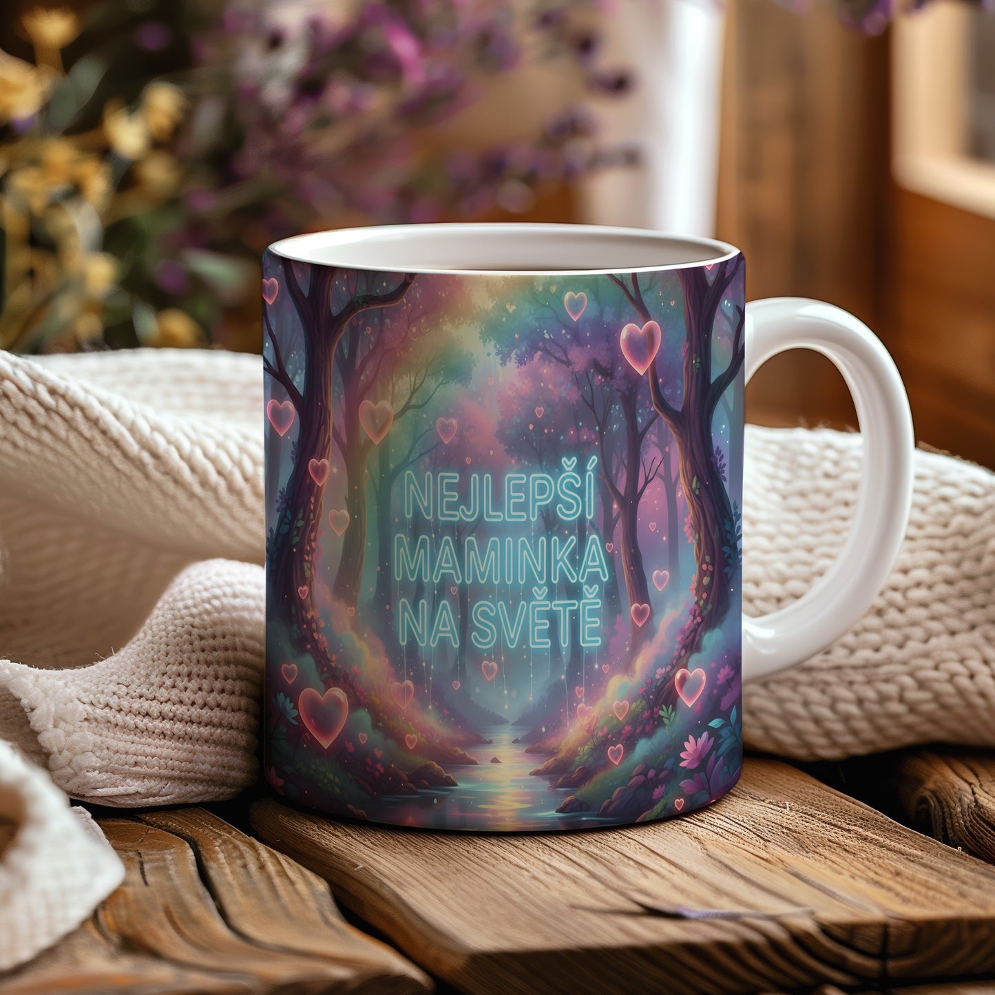 Hrnek Nejlepší maminka na světě – snový les plný růžových srdcí – varianta 44