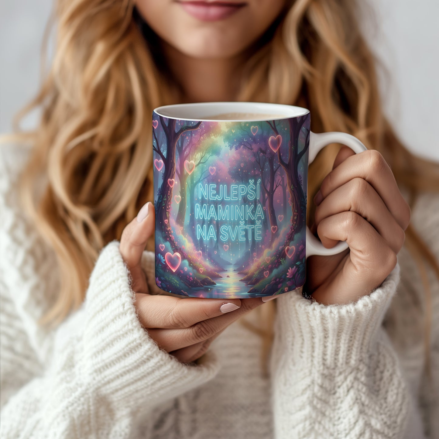 Hrnek Nejlepší maminka na světě – snový les plný růžových srdcí – varianta 66