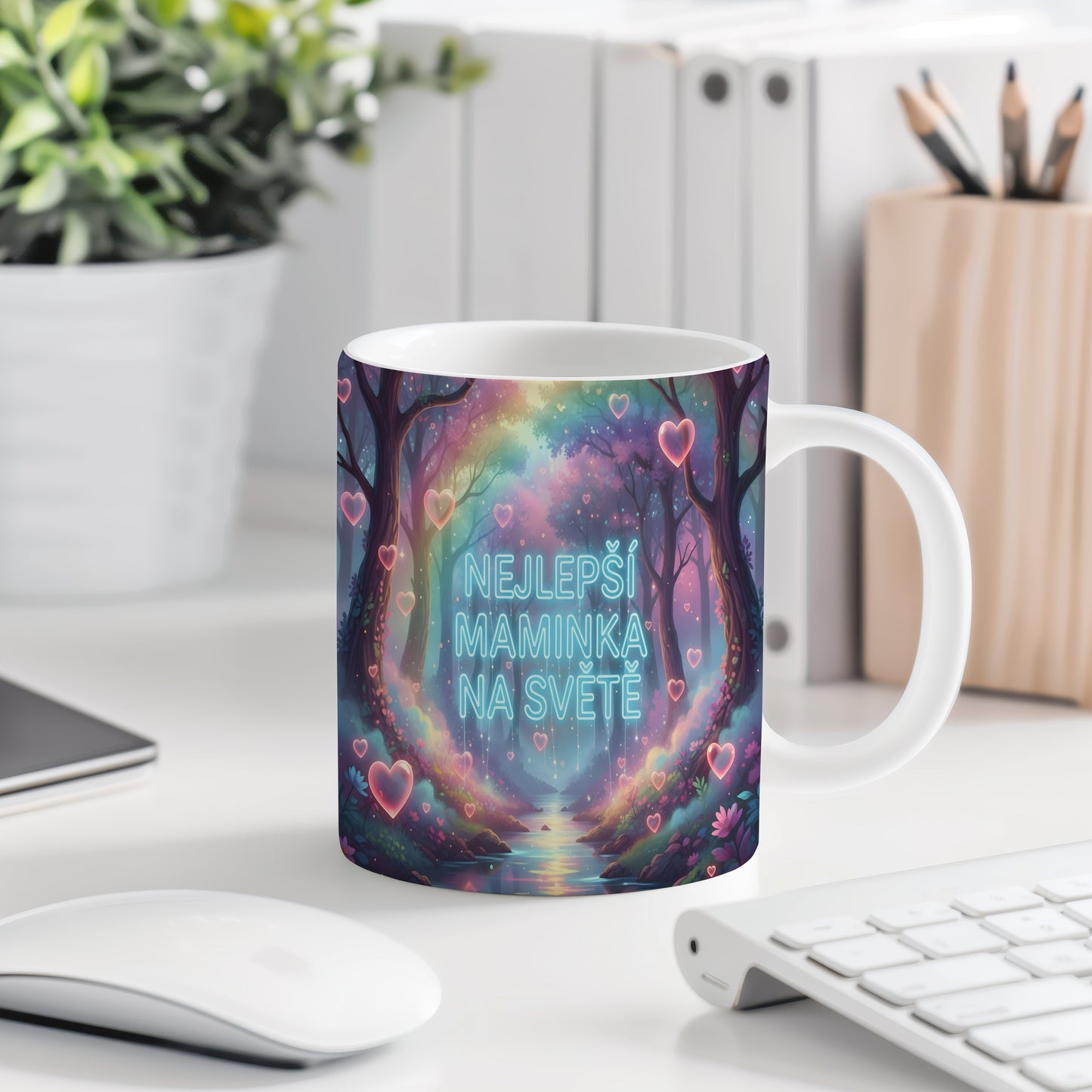 Hrnek Nejlepší maminka na světě – snový les plný růžových srdcí – varianta 77