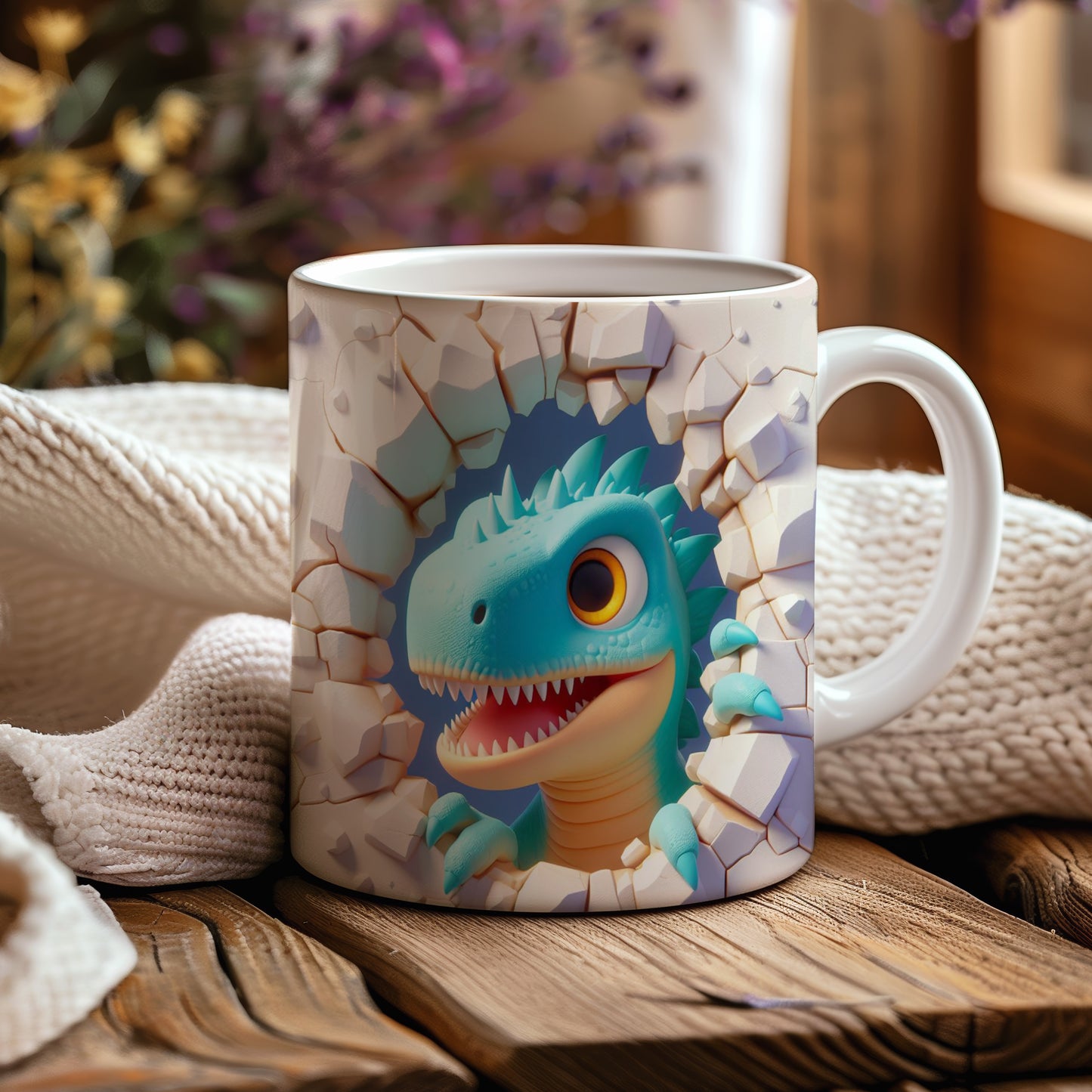 Hrnek s roztomilým dinosaurkem 3D efektem