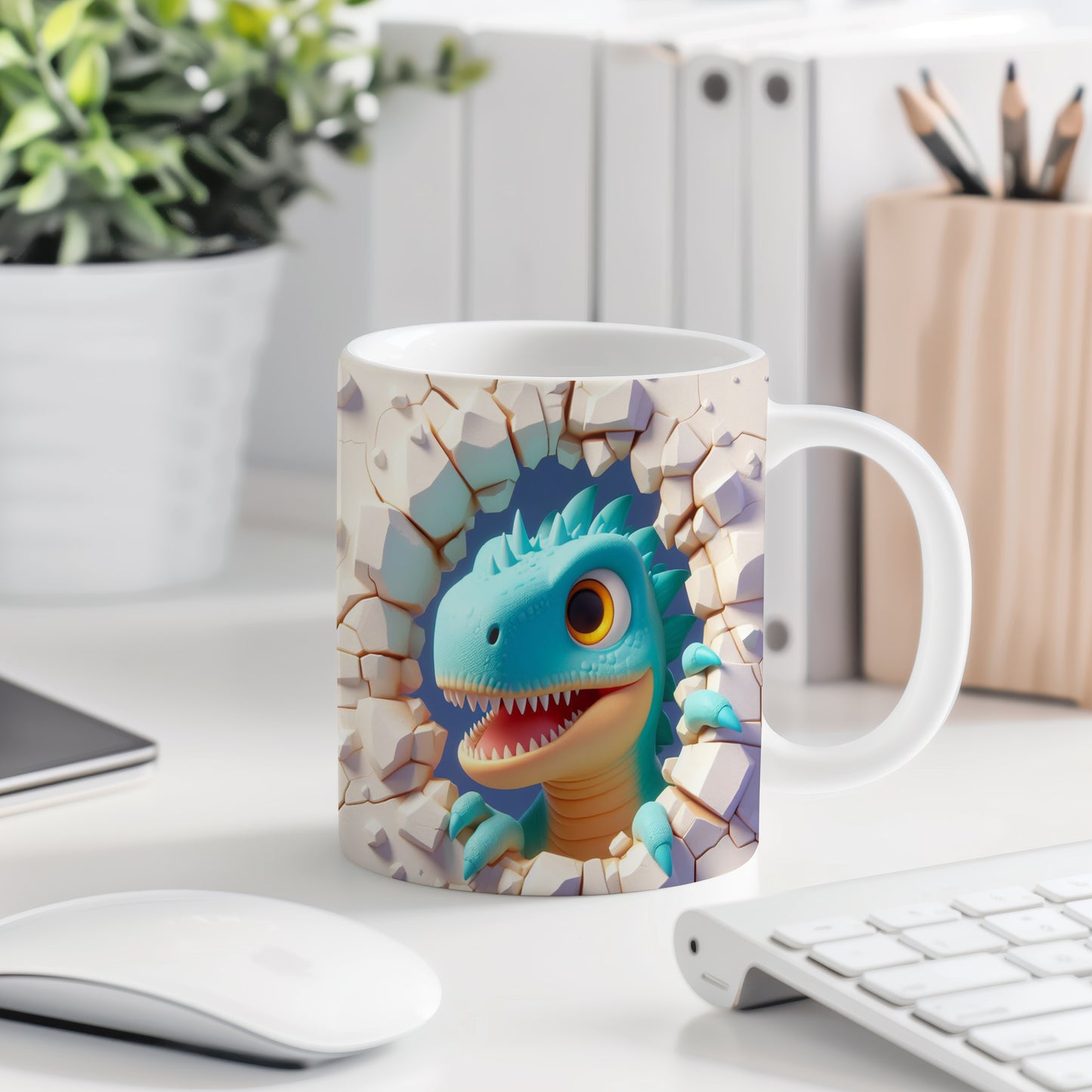 Hrnek s roztomilým dinosaurkem 3D efektem