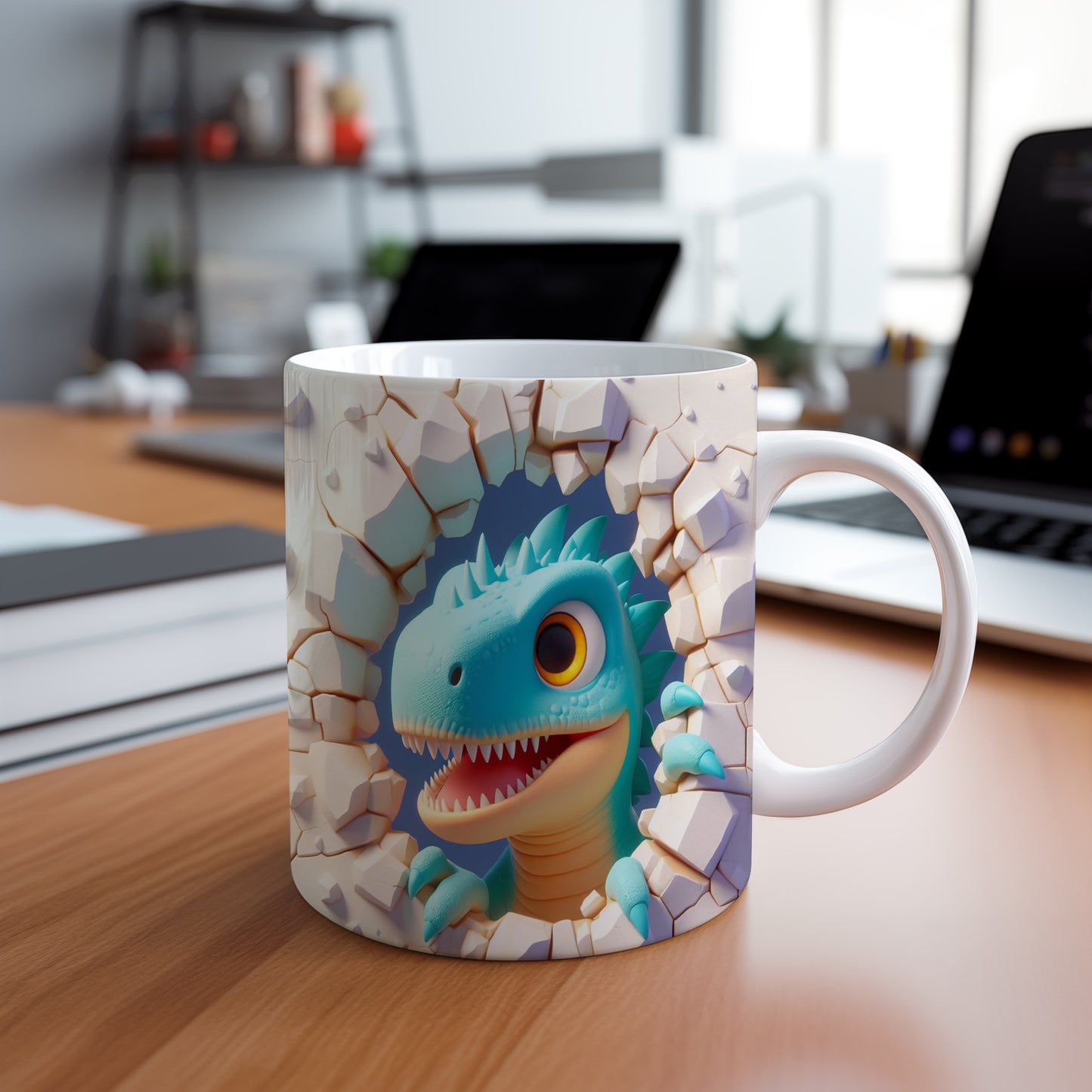 Hrnek s roztomilým dinosaurkem 3D efektem