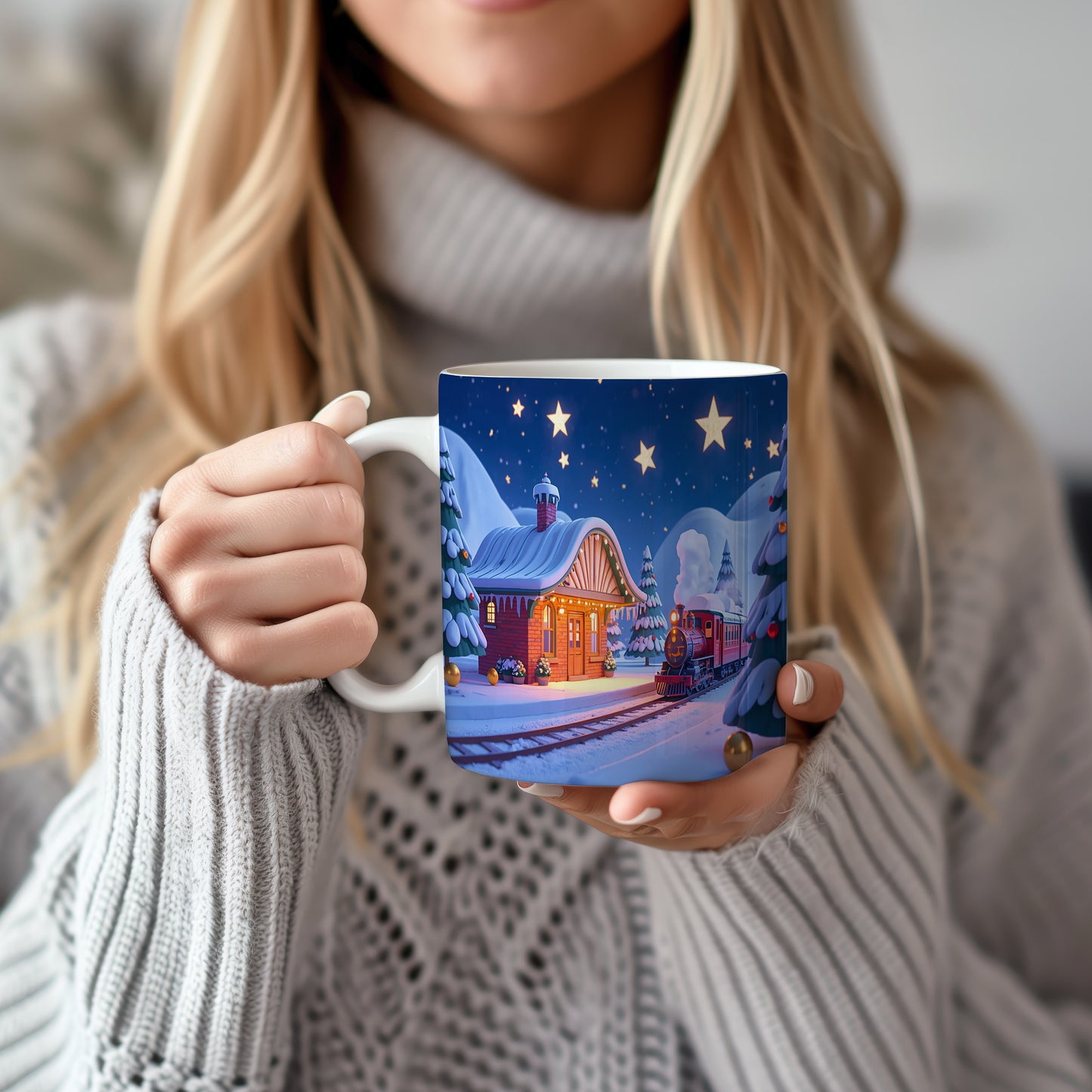 Hrnek s vánočním motivem – vánoční vlak