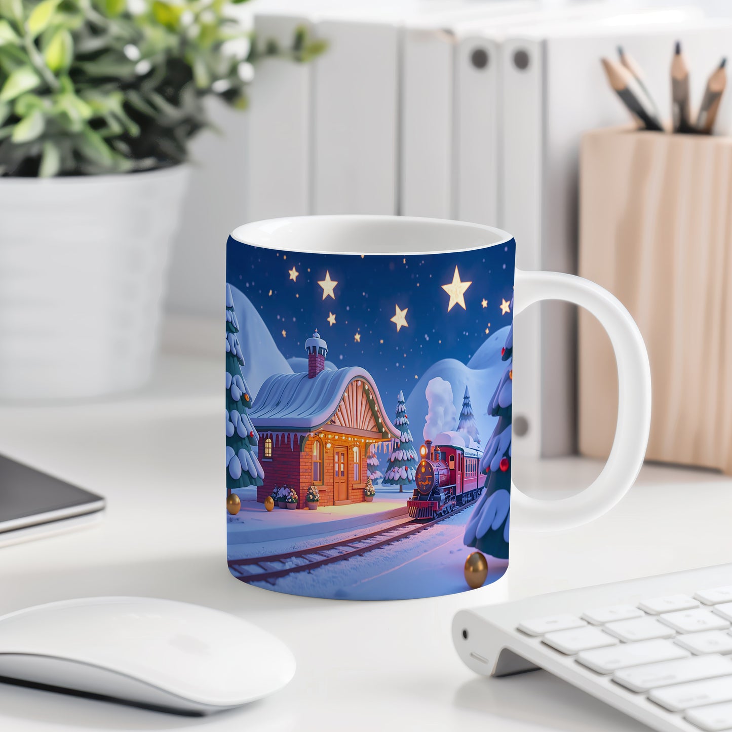 Hrnek s vánočním motivem – vánoční vlak