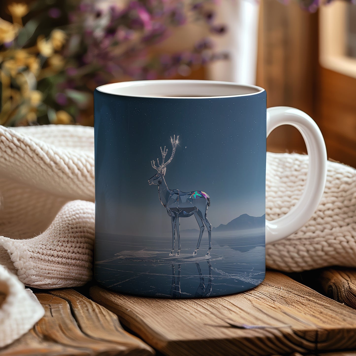 Hrnek s vánočním motivem – skleněný sob na ledu