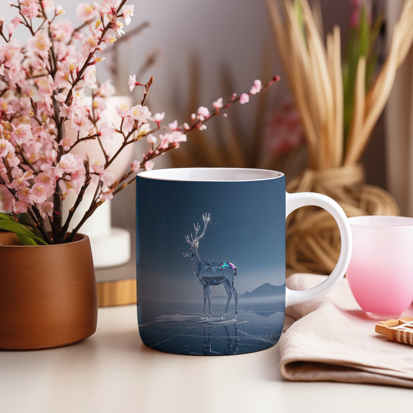 Hrnek s vánočním motivem – skleněný sob na ledu