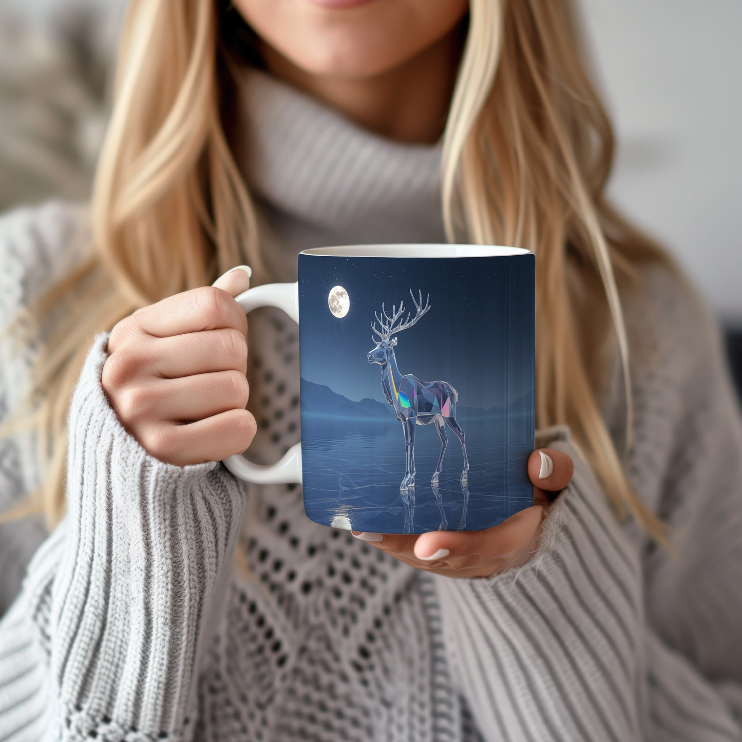 Hrnek s vánočním motivem – křišťálový sob pod měsícem