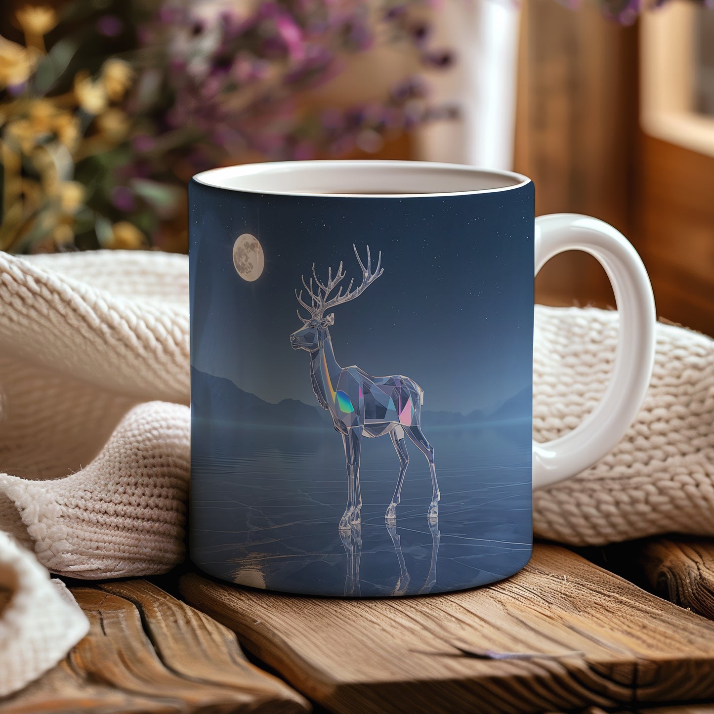 Hrnek s vánočním motivem – křišťálový sob pod měsícem