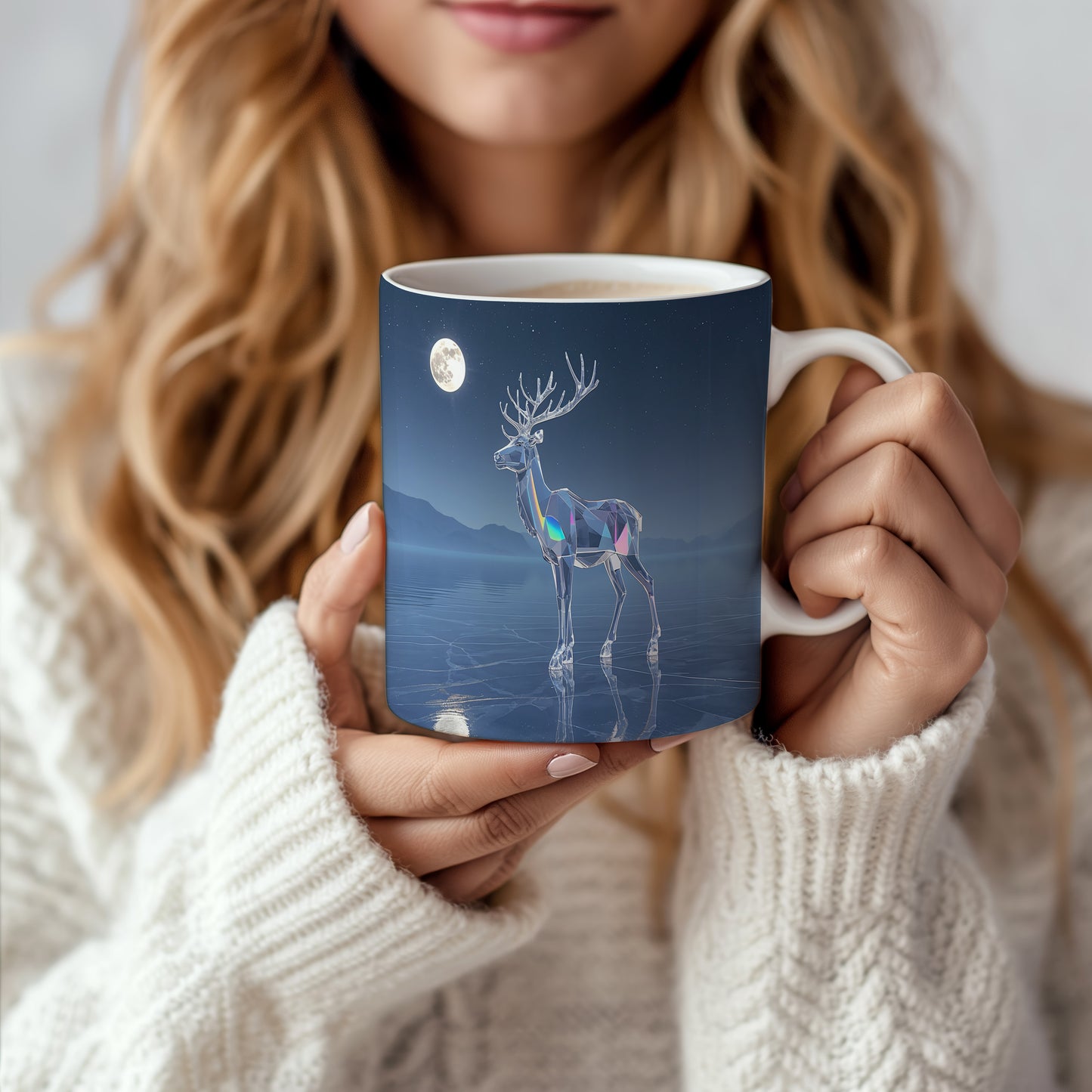 Hrnek s vánočním motivem – křišťálový sob pod měsícem