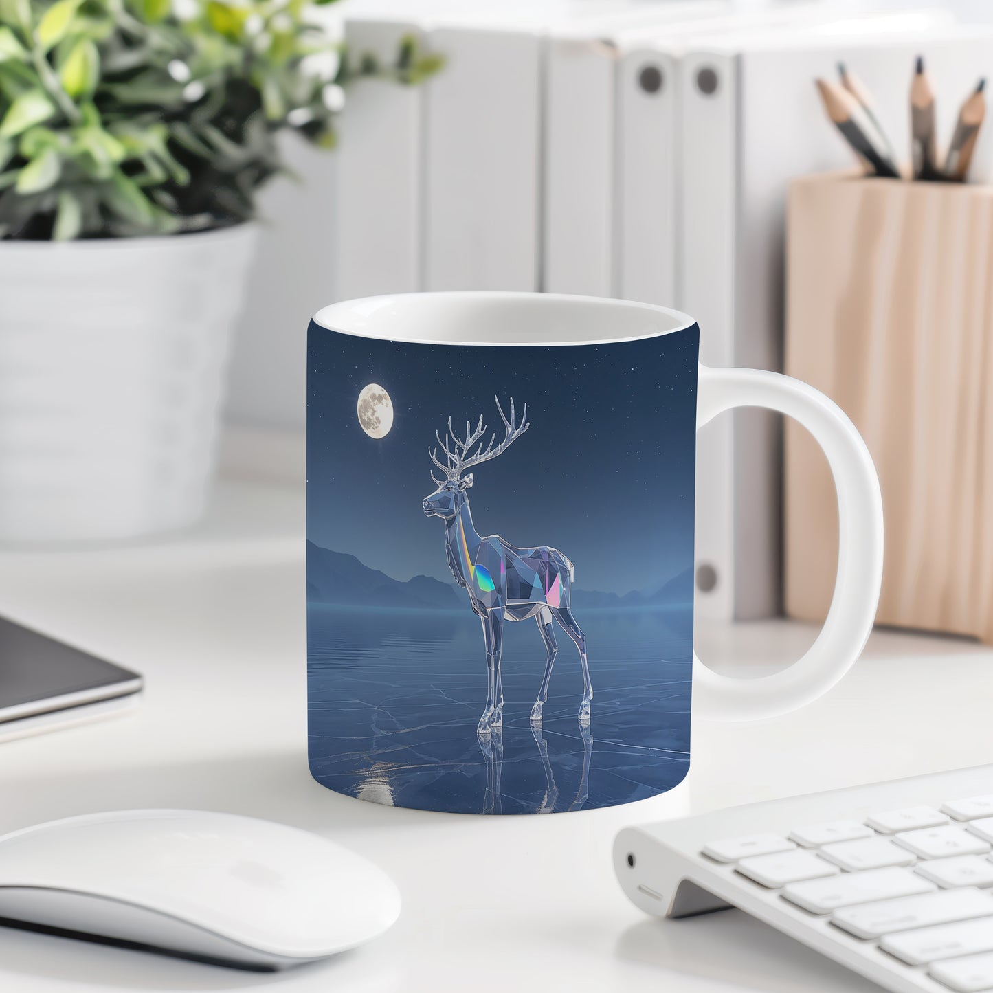 Hrnek s vánočním motivem – křišťálový sob pod měsícem