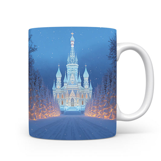 Hrnek se zasněženým zámkem.