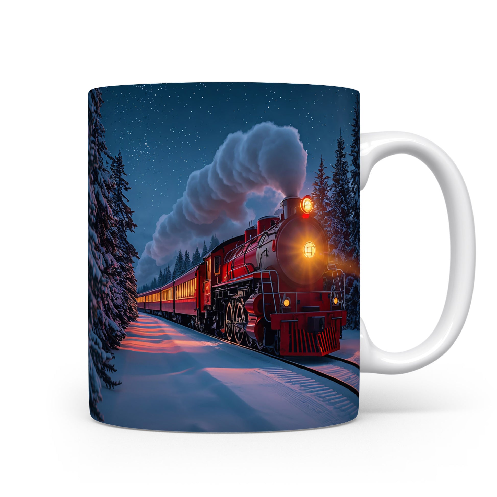 Hrnek s vánočním vlakem.