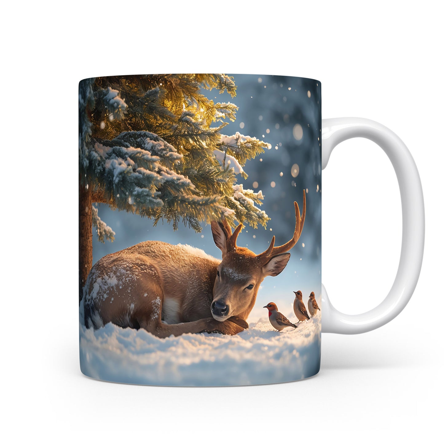 Hrnek s jelenem a sněhem.