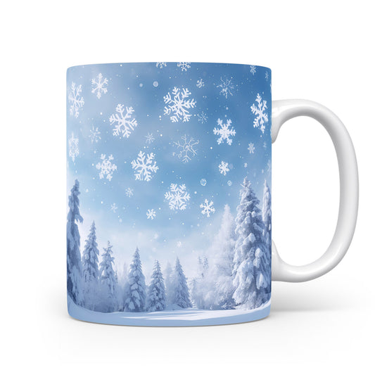 Hrnek s motivem lesa a vloček.