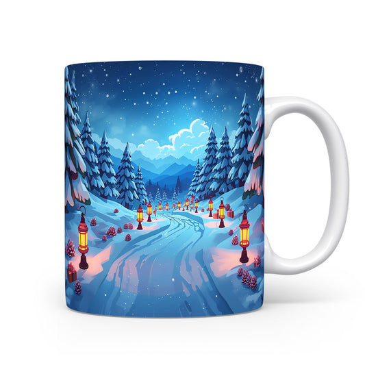 Hrnek s vánoční krajinou.