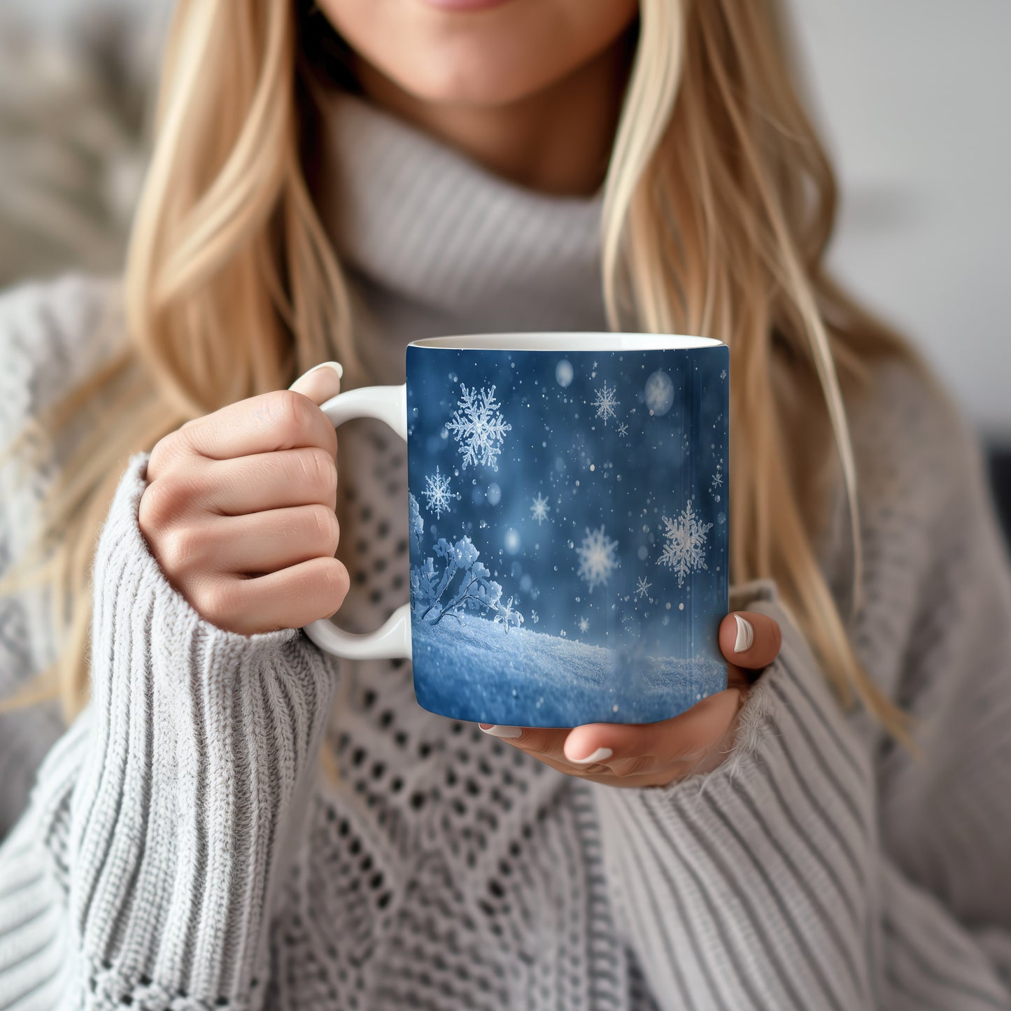 Hrnek s vánočním motivem – padající vločky – sníh, vločky