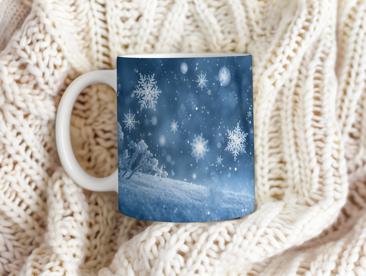 Hrnek s vánočním motivem – padající vločky – sníh, vločky