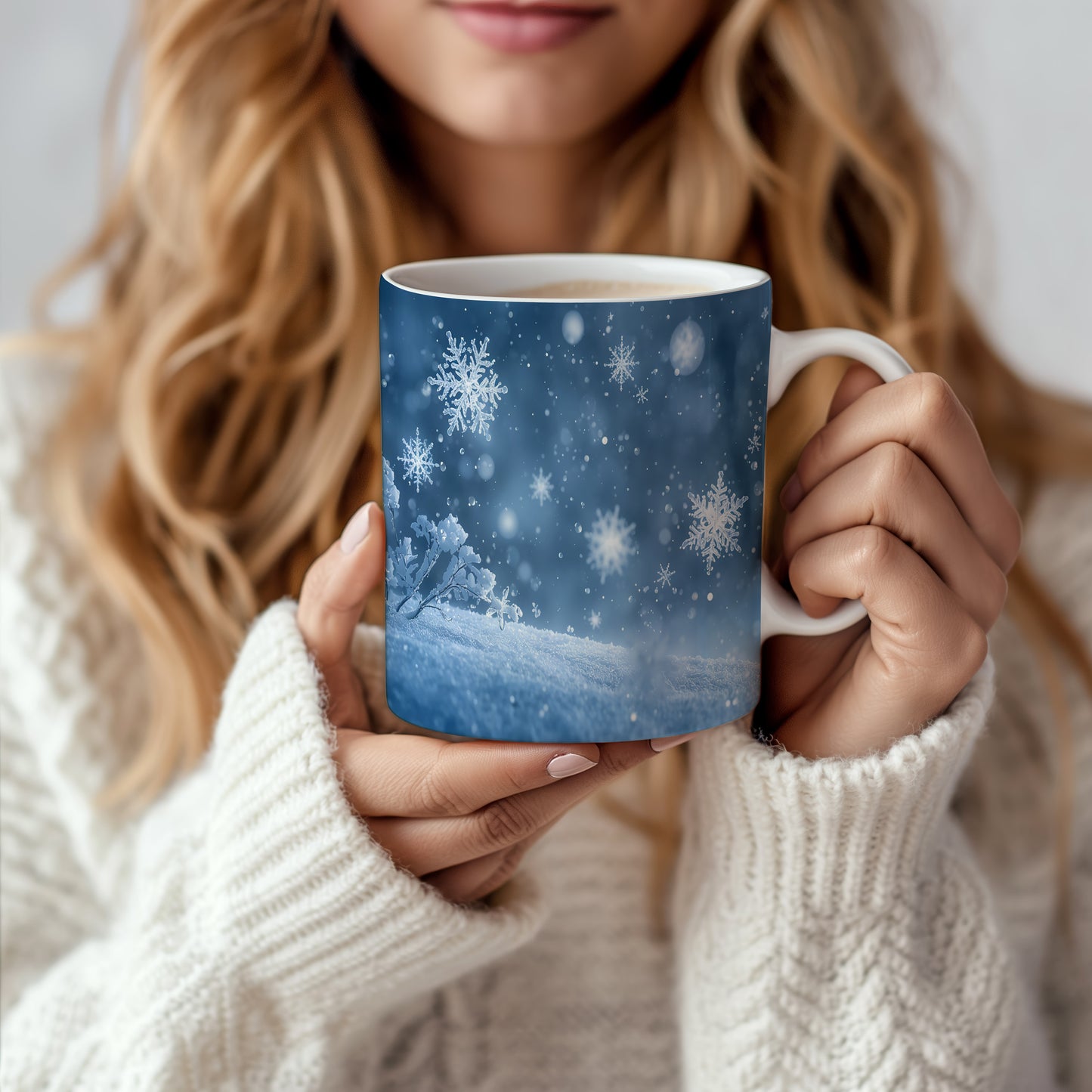 Hrnek s vánočním motivem – padající vločky – sníh, vločky