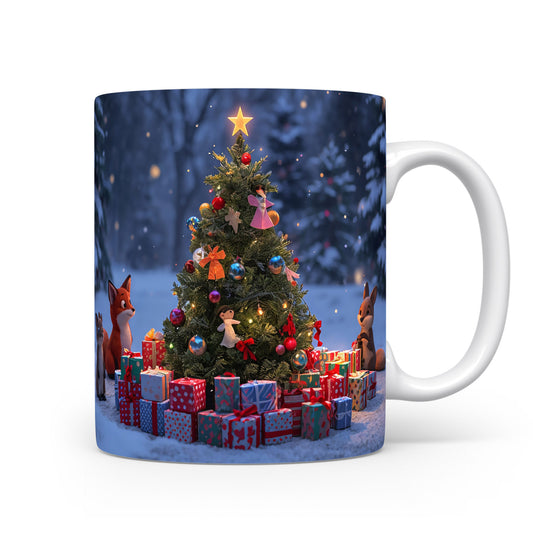 Vánoční hrnek se stromkem a zvířátky.