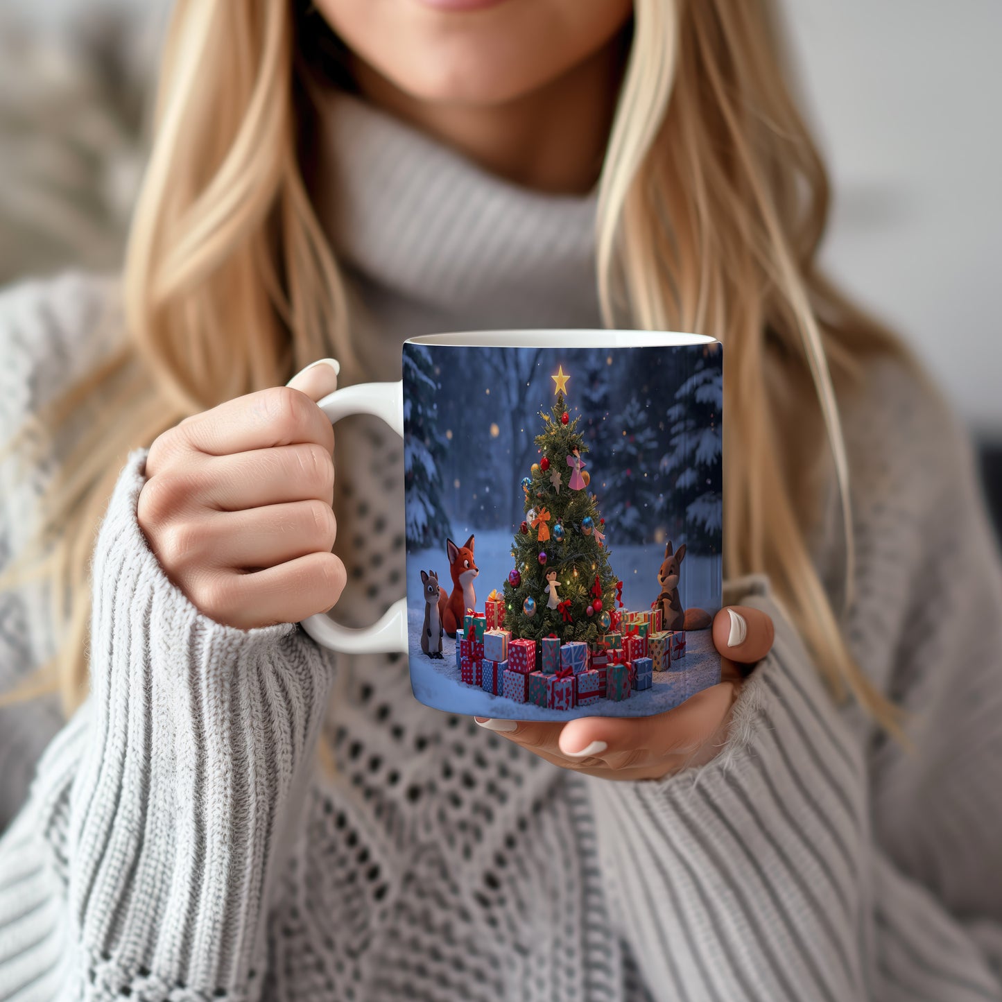 Hrnek s vánočním motivem – vánoční stromek a zvířátka