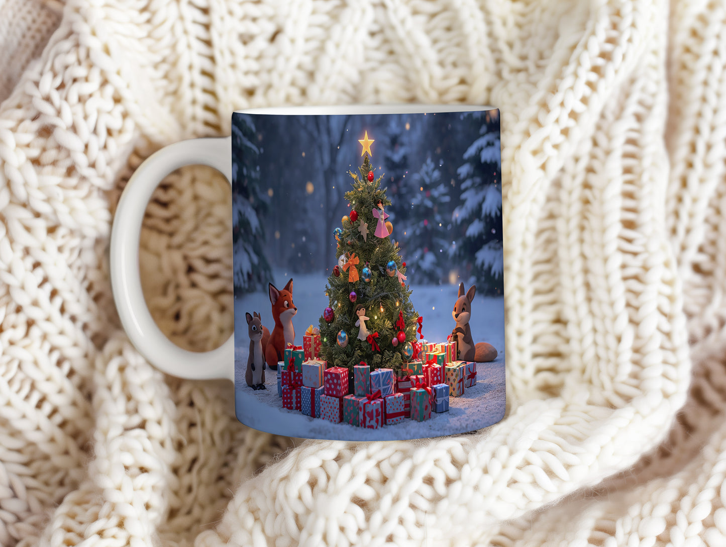 Hrnek s vánočním motivem – vánoční stromek a zvířátka