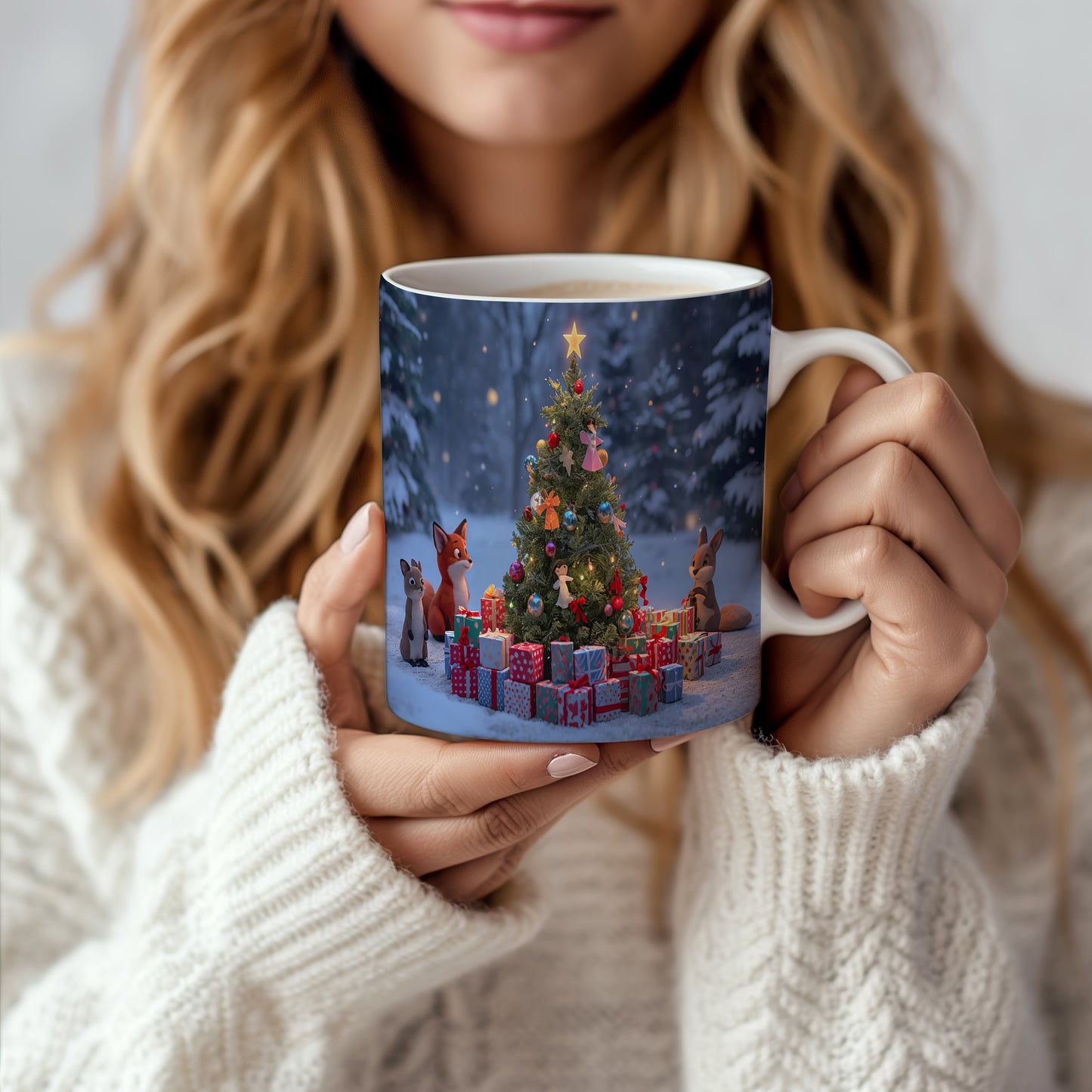 Hrnek s vánočním motivem – vánoční stromek a zvířátka